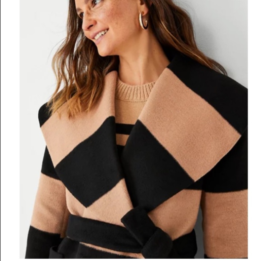 Petite Stripe Draped Collar Wrap Coat-new with tags!